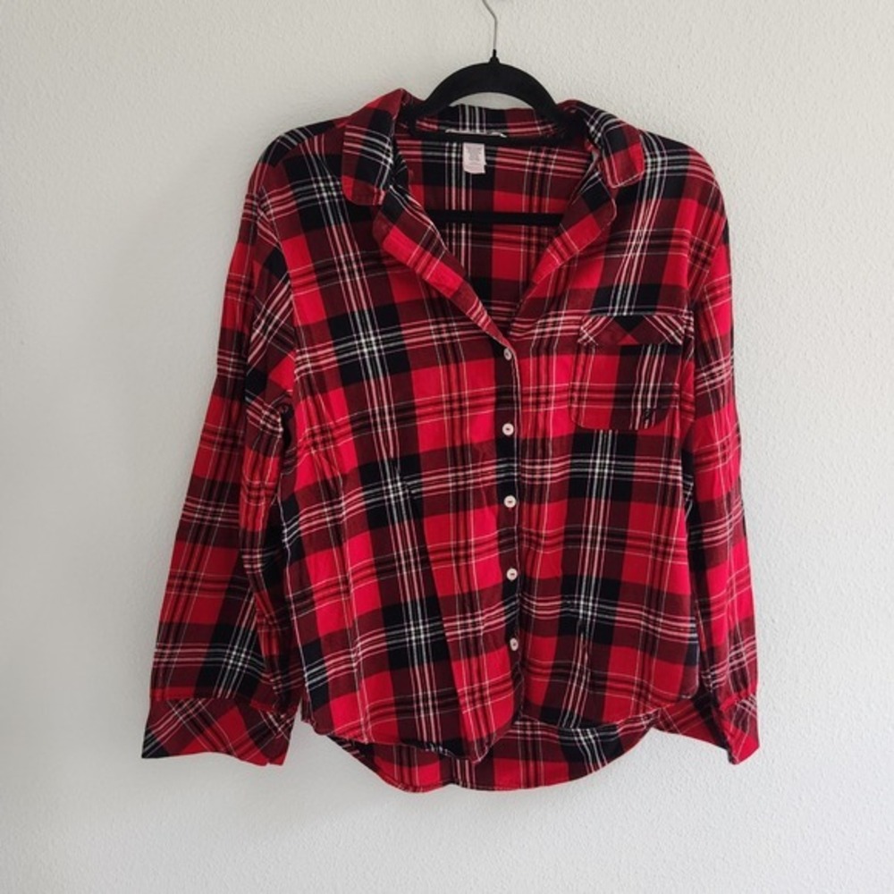Victoria's‎ Secret Red Plaid Flannel Pajama Top women's size Medium
